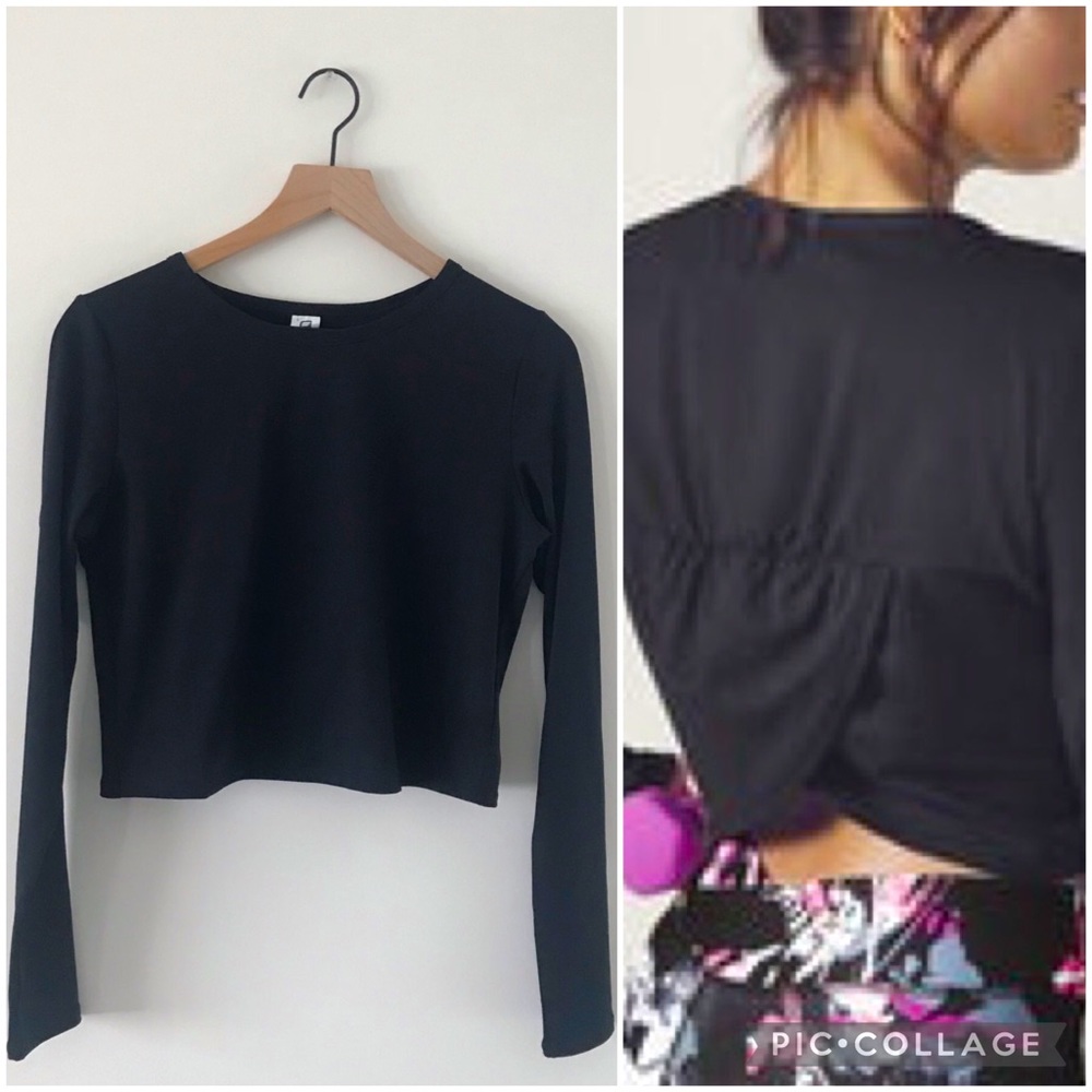 Fabletics Avery Black Long Sleeve Get It Twisted Crop Top - Size Medium
